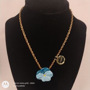 Vintage Blue Porcelain Flower Necklace Gold Tone 90s Y2K 🌼